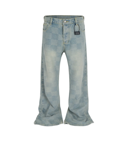 AZUL CHECKERED FLARE DENIM